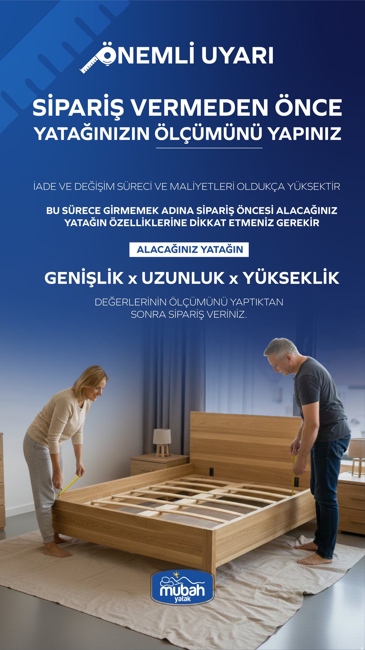 Mubah Yatak ölçü tablosu