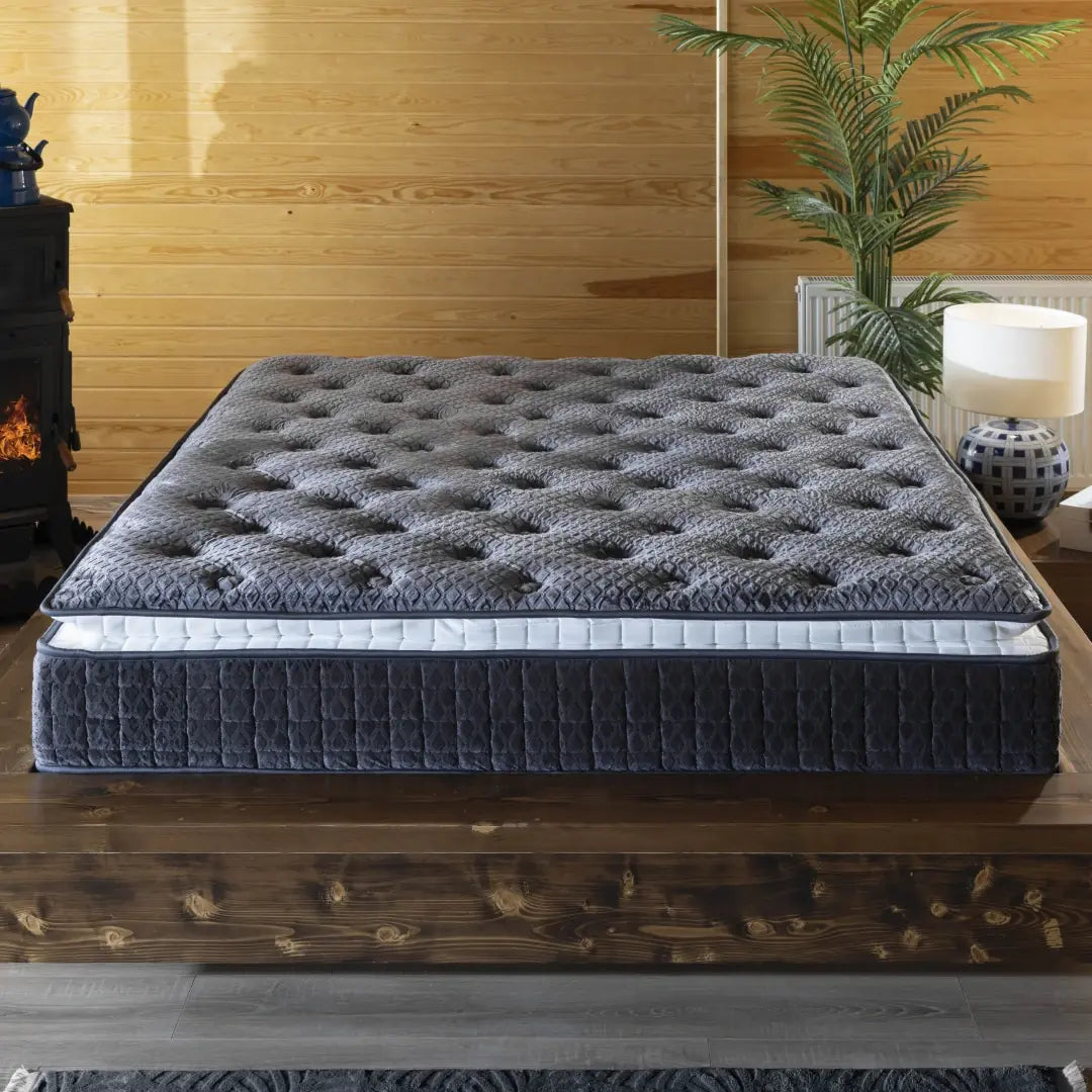 Gri Ultra Ortopedik Hilal Pedli Paket Yaylı Tavşan Tüyü Peluş Kumaş Yatak